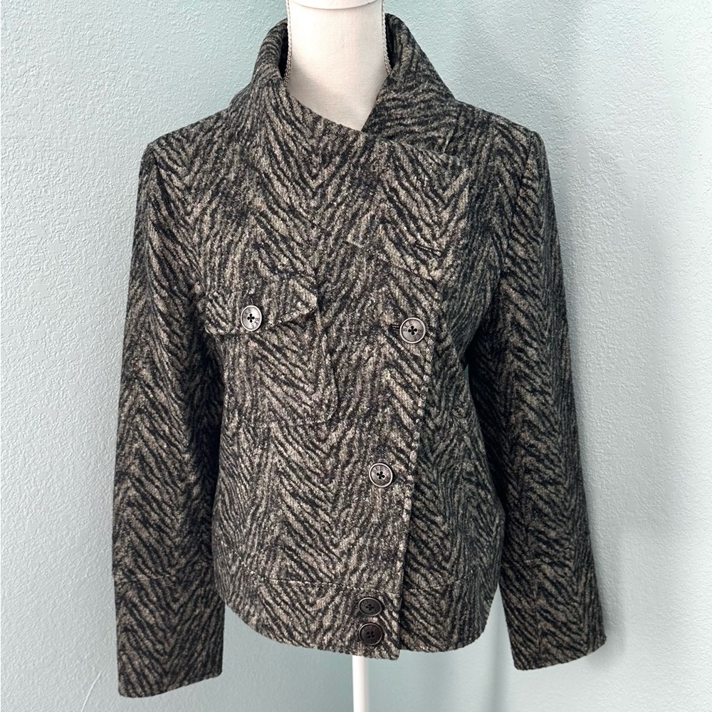 BKE Jacket Size Lg Animal Print Wool Blend Black & Gray EUC